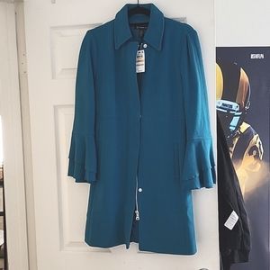 INC TEAL coat with bell sleeves, lining and pockets,size small